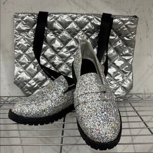 Silver Sparkly Glitter Loafers & Matching Silver Tote Size UK 40 US 8.5 - 9 Glam